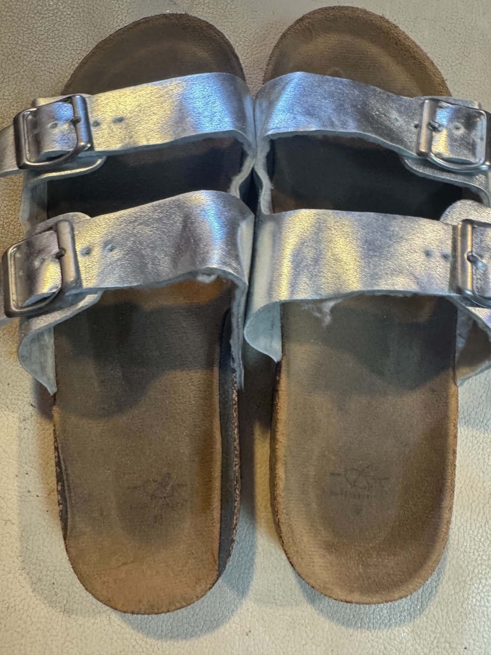 Bobbie Brooks Silver Double-Buckle Slide Sandals